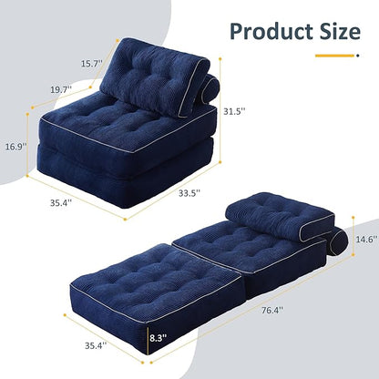 Folding Chair Bed, Futon Sofa Bed, Floor Couch for Adults Chair for Living Room, Lounge Sofa, Convertible Sofa Bed, Small Couches for Small Spaces, Blue