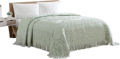 Beatrice Home Fashions Medallion Chenille Bedspread, King, Sage