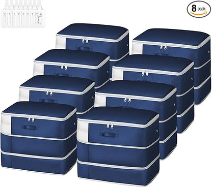 Comforter Storage Bag - Large Capacity Blanket Storage Bags 3-Layer Ultra Space Saving Self Compression Organizer, Washable Compression Bags for Storage Comforter Blanket, 8-Pack, Navy Blue