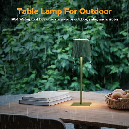 LUTEC 4 Pack Cordless Table Lamp,6000mAh Rechargeable Battery Operated Desk Lamp,Two Adjustable Heights,Waterproof, Touch Control & 3 Color Stepless Dimming for Restaurant/Bedroom/Bars/Outdoor (Green)