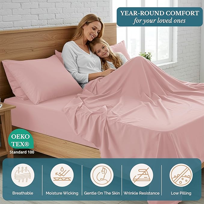 Casa Platino Queen Sheet Set, 4 Piece Pre-Washed Bed Sheets for Queen Size Bed, Ultra Soft Brushed Microfiber Sheets, Deep Pocket up to 15", Hotel Luxury Bedding, Fade Resistant & Cozy – Sepia Rose