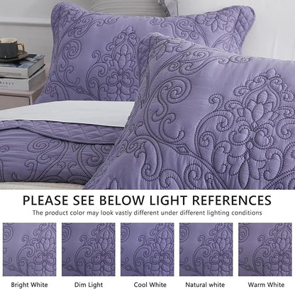 CHIXIN Bedspread Coverlet Quilt Set Full Size - Lightweight Bedding Cover - Beautiful Stitching - 5 Piece Reversible Bedspread - Luxury Damask Paisley Pattern (Full, Lavender)