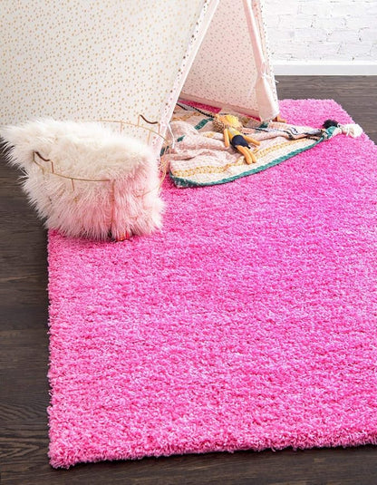 Unique Loom Solid Shag Collection Area Rug (8' x 10' Rectangle Taffy Pink)