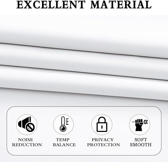Light Filter Low Shading Effect Curtains Set for Windows,96 Inch Length Room Darkenging Energy Efficient Privacy Assured Window Treatment Curtains(Pure White,Pack of 2,52 inches W x 96 inches L)
