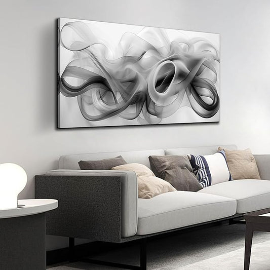 JuhaiArt Abstract Wall Art Black Picture Art Black Wall Decor White Wall Art Canvas for Living Room Bedroom Home Office Prints Artwork 24" x 48"