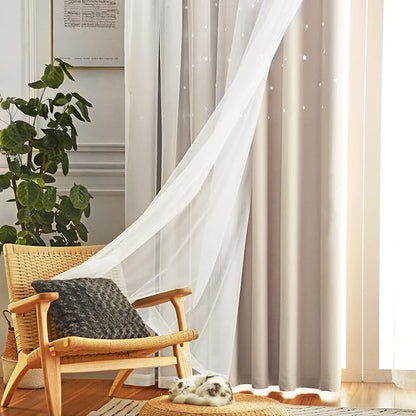 Star Blackout Curtains for Bedroom - Cream & Ivory, 108 Inch Long 2 Panel Set, 52 x 108 Inch