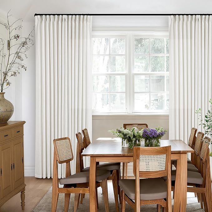 120 Inch Curtains High Ceiling Tall Curtains 2 Panels Set for Living Room Pinch Pleated with Hooks Rings Back Tab Bohemian Semi Sheer Drapes Cottage Long Large Window Drapes 120 Length Beige White