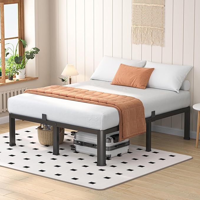 14 Inch King Heavy Duty 3500 lbs Bed Frame with Round-Corner Legs & Anti-Squeak Design – Quick Assembly Metal Platform, No Box Spring Needed