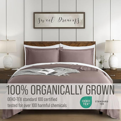 Bella Coterie Luxury Bamboo Viscose Queen Size Duvet Cover Set | 100% Organically Grown | Corner Ties | Ultra Soft | Cooling | Two Pillow Shams | 90 x 94 | No Insert [Mocha]