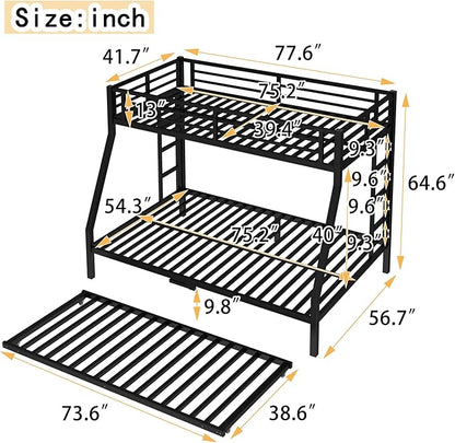 Upgraded Version Thicken Stronger Metal Heavy-Duty Twin Over Full Bunk Bed with Twin Size Trundle, Bunk Bed for Adults with Ladders, Easy Assemble (Twin/Full)
