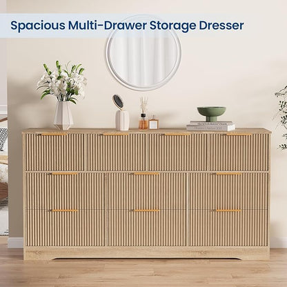 GarveeHome Fluted Dresser for Bedroom with 10 Drawers, 59" Wide Modern Chest of Drawers with Wood Frame, Dresser TV Stand Wooden Closet Clothes Storage Organizer for Living Room, Hallway