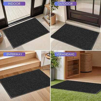 Kuyal Door Mat, 3'x4' Indoor Outdoor Entrance Mat to Trap Dirt and Moisture, Non Slip Waterproof Outdoor Mats, Commercial Floor Inside Outside Entrance, Heavy Duty Durable Welcome Mats, Black