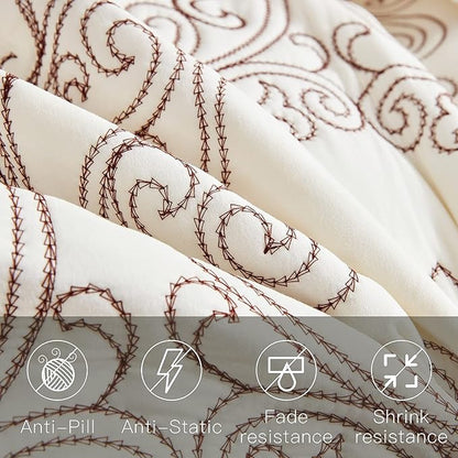 CHIXIN Oversized King Bedspread 128x120 Extra Wide - Lightweight Bedding Cover - Beautiful Stitching - 5 Piece Reversible Bedspread - Luxury Damask Paisley Pattern (King/Cal King, Ivory)
