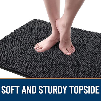 OLANLY Dog Door Mat for Muddy Paws 34x21, Absorbs Moisture and Dirt, Absorbent Non-Slip Washable Doormat, Quick Dry Chenille Mud Mat for Dogs, Entry Indoor Entryway Carpet for Inside Floor, Dark Grey