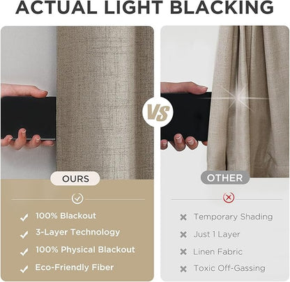 Joydeco Blackout Curtains 120 Inches Long 2 Panels Burg, Room Darkening Curtains for Bedroom, 100% Black Out Textured Thermal Drapes Privacy Protection 2 Panels Set(W52 x L120 Inch, Linen)