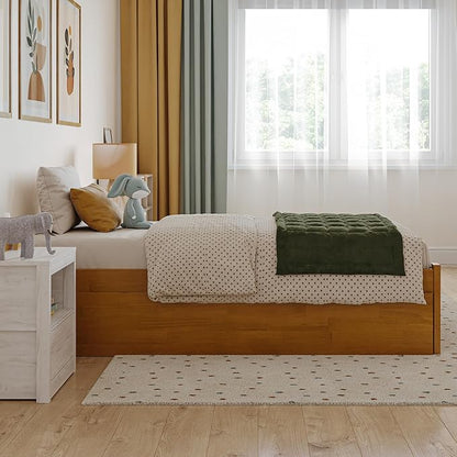 AFI Concord Twin Solid Wood Platform Bed with Footboard & Twin Trundle in Light Toffee