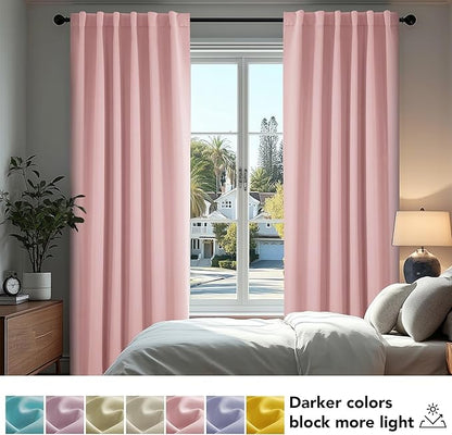 Deconovo Blackout Curtains, Thermal Insulated, W52 x L108 2 Panels, Back Tab, Machine Washable, Room-Darkening Drapes for Bedroom/Living Room Coral Pink