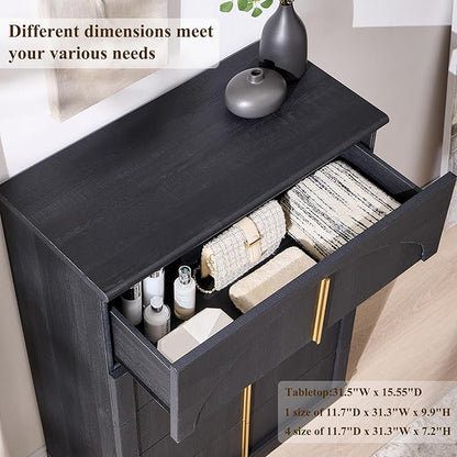 ACCOHOHO Modern 5 Drawer Dresser for Bedroom with Arched Panel,44" Tall Dresser for Closet with Metal Handles,Push-to-Open Wood Storage Closet Dressers Tv Stand for Living Room, Hallway,Black