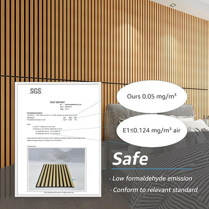 Art3d 4 Pack 47.2 x 23.6in. Wood Slat Acoustic Panels for Wall and Ceiling - 3D Fluted Sound Absorbing Panel with Wood Finish - Teak