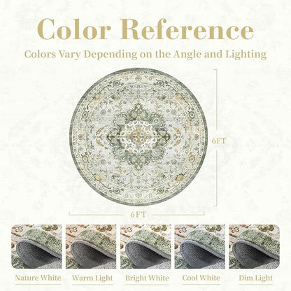 PADOOR 6FT Round Rug,Rugs for Living Room,Soft Green Circle Rug,Machine Washable Rugs for Bedroom,Non Slip Carpet,Rug for Dining Room Living Room Bedside Office