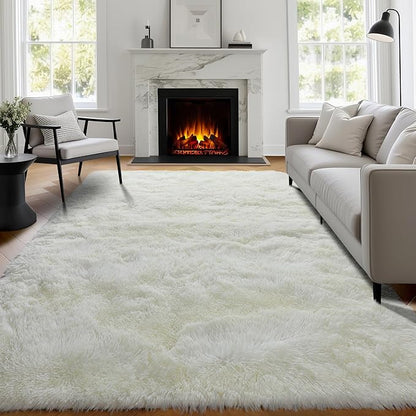 PAGISOFE Fluffy Shag Area Rugs for Bedroom Living Room, Cream White Super Soft Fuzzy Shaggy Carpets for Girls Boys Bedroom,Indoor 4x6 Bedside Rug Kids