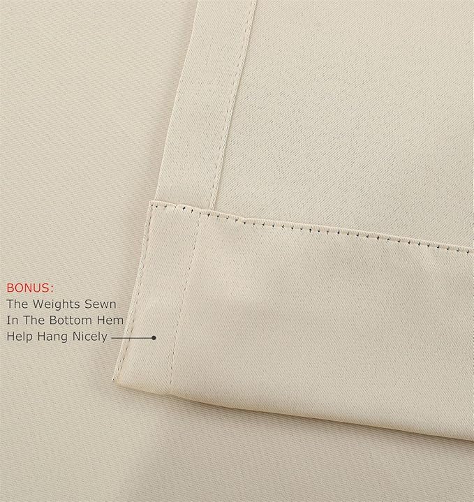 MIUCO Room Darkening Grommet Blackout Window Curtains for Living Room Curtains Panels Set of 2 52x63 Inch Begie, 2 Tie Backs Included