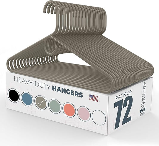 Neaties Heavy Duty Clothes Hangers 50+ Pack (72 Count) – Made in The USA – 8lb Capacity Plastic Hangers for Adult Clothing – Durable for Pants, Coats, Jackets, or Jeans – Gray