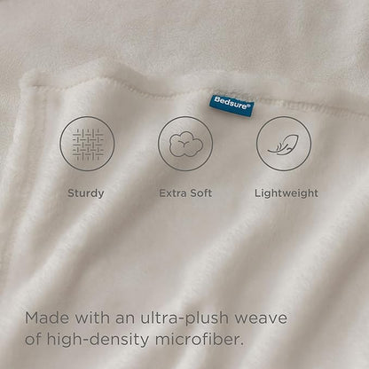 Bedsure GentleSoft Fleece Throw Blanket Linen - 300GSM Soft Lightweight Plush Cozy Blankets for Bed, Sofa, Couch, Travel, Camping, 50x60 inches