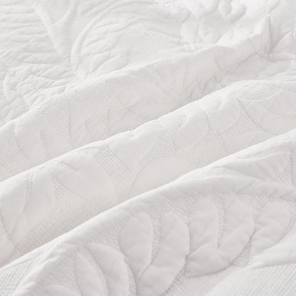 MarCielo 3-Piece 100% Cotton Oversized Bedspread Lightweight Quilt Coverlet Embroidery Farmhouse Bedding Set T0 (Bright White, Oversized Queen (100"x106"))