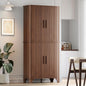 69" Tall Kitchen Pantry Storage Cabinet with Sliding Door, Modern Curved Edge Pantry Storage Cabinet with 5 Shelves, Cupboard for the Kitchen, Dining Room, Bedroom, Living Room, Office (Walnut)