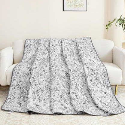 WONGS BEDDING Quilt Queen Size, Grey Quilt Bedding Set with 2 Pillowcases, Botanical Quilt for Queen Bed, Soft Microfiber Lightweight Coverlet Bedspread for All Season (96"×90", 3 Pieces)