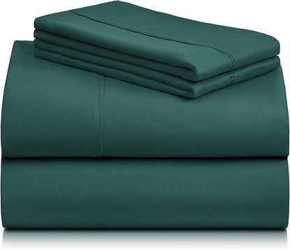 LuxClub 4 PC Queen Sheet Set, Deep Pockets Wrinkle Free Cooling Bed Sheets Hotel Bedding for Women, Men, Includes 1 Fitted Sheet, 1 Flat Sheet and 2 Pillowcases-Silky Soft Emerald