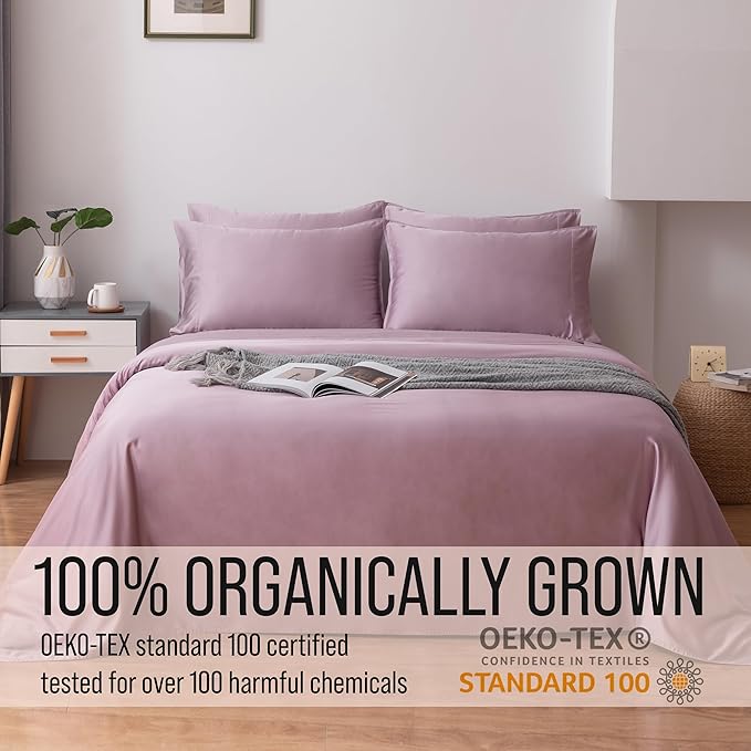 Bella Coterie 6 Piece Luxury Bamboo Viscose Split Top King Size Sheet Set | 34" Split for Adjustable Beds | 100% Organically Grown| Cooling | 18” Deep Pocket | 4 Pillowcases [Lilac]