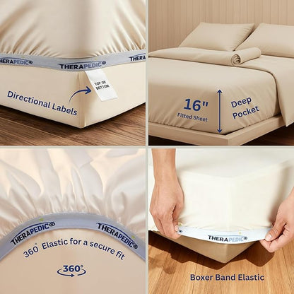 Therapedic 1000TC California King 6-Piece Sheet Set - 100% Organic Rayon Derived from Bamboo Blend with Cooling Fiber, Ideal for Hot Sleepers - 16" Deep Pocket Fitted Sheet, Bonus Pillowcases - White