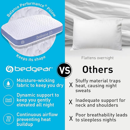 Bedgear Balance 3.0 Cooling Pillow – Moisture-Wicking Performance Bed Pillow for Hot Sleepers, Medium Support, Air-X Mesh, Dri-Tec Cover, Washable