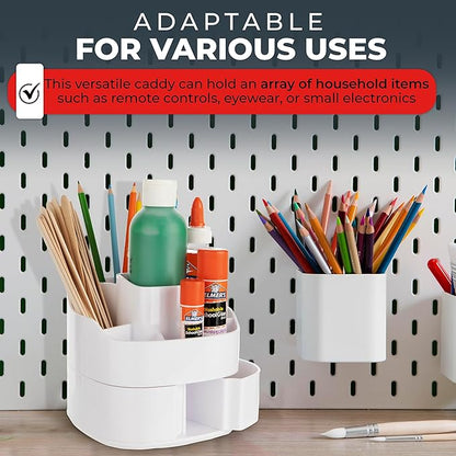 Masirs Small Rotating Makeup Organizer - Mini Yet Spacious Cosmetic Storage Solution with Multiple Compartments - The Perfect Spinning Make-Up Caddy for Vanity or Bathroom Counter (Square - White)