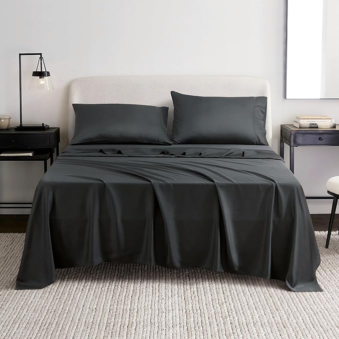 Linen World Cooling Bed Sheets Set Queen Size,100% Organically Grown Viscose Sheets,Deep Pocket Up to 16",4 Pieces Silky Soft,Breathable Bedding Sheets & Pillowcases(Shadow Grey,Queen)
