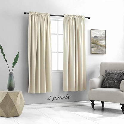 DONREN 72 Inch Length Beige Curtains for Kitchen - Small Window Treatment Room Darkening Rod Pocket Curtain Drapes,Set of 2 Panels