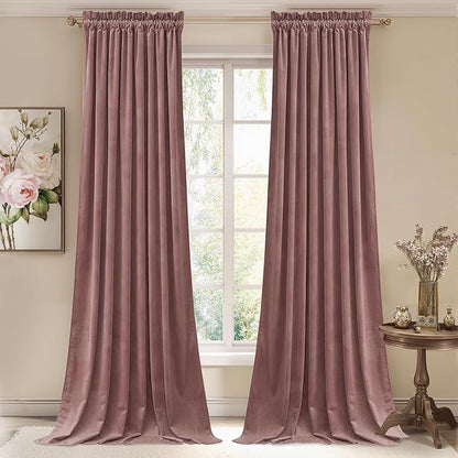 StangH Wild Rose Pink Curtains for Kids Bedroom, Elegant Soft Velvet Room Darkening Window Drapes Rod Pocket Thermal Insulated Sliding Door Panels, W52 x L90, 2 Panels