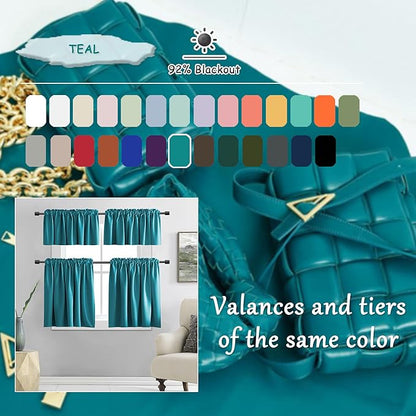 DONREN Thermal Room Darkening Draperies Window Curtain Panels - Easy Care Solid Rod Pocket Curtains for Dining Room (52 W x 96 L,2 Panels,Teal)