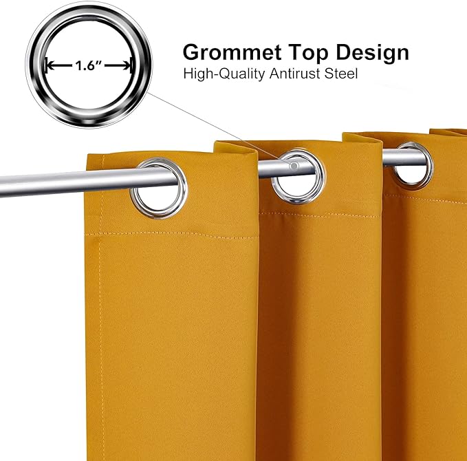 ChrisDowa Grommet Room Darkening Curtains for Bedroom and Living Room - 2 Panels Set Thermal Insulated Blackout Curtains (Mustard Yellow, 52W x 95L)