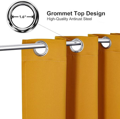ChrisDowa Room Darkening Curtains 102 Inches Long 2 Panels Set for Living Room, Grommet Thermal Insulated Blackout Curtains for Bedroom (Mustard Yellow, 52 x 102 Inch)