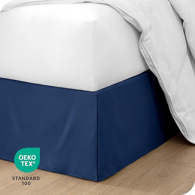 Bare Home Kids Twin Bed Skirt - 15-Inch Tailored Drop Easy Fit - Bed Skirt for Beds - Center & Corner Pleats (Twin, Dark Blue)