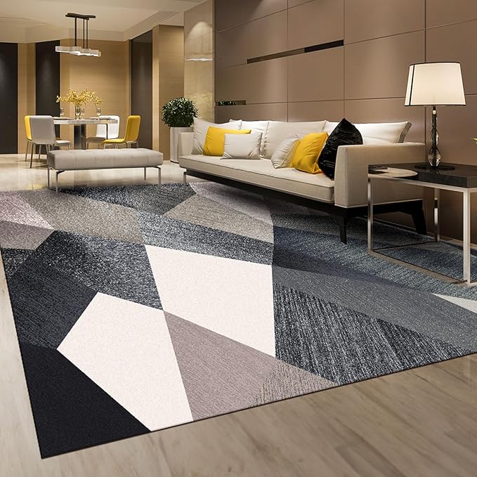 HOMFINE Washable Modern Area Rug - Geometry Style 8x10 Rugs for Living Room, Bedroom, Machine Washable Rug Soft Non Slip Non Shedding Area Rug - Green, 8'x10'