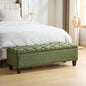 GDFStudio Boucle Storage Ottoman Bench with Button Tufting, 50.75” Upholstered Entryway Bench with Hidden Storage, Soft Close Lid, Rubberwood Legs, Extra Seating for Bedroom, Living Room – Green