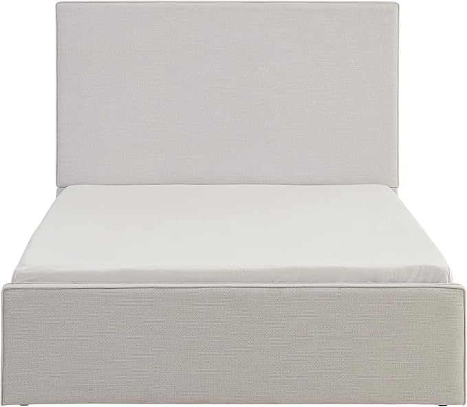 King Size Upholstered Bed Frame, 52" High Headboard Wingback Bedframes, Lucas Tall Headboard Floor Platform Beds, No Box Spring Needed/No Noise/Minimalist, Textured Lvory Canvas Chenille