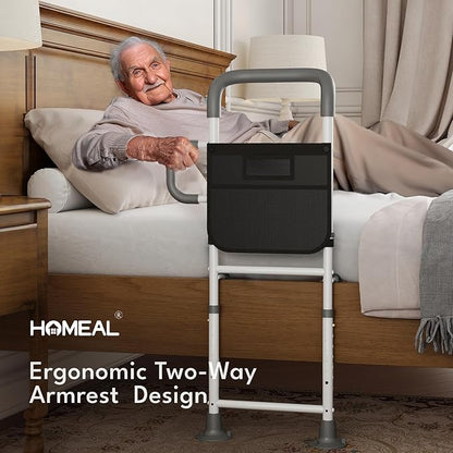 HOMEAL Bed Rails for Elderly Adults Safety, Reinforced Bedrails for Elderly Adults with Ergonomic Grab Bar Bed Handrails, 3-Ways Adjustable Bedside Assist Bed Cane Guard Railings for Seniors(Black)