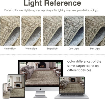 FMFUNCTEX 5x7 Washable Area Rug Neutral Vintage Taupe Non Slip Low Pile Traditional Indoor Carpet for Living Room Bedroom Soft Retro Floral Mat Throw Rug for Dining Office Kitchen Dorm Entryway