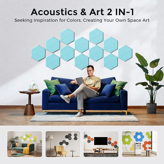 Self-Adhesive Acoustic Panels [390 lbs/yd³ Ultra-High Density], 2nd Generation Sound Absorbing Panel, Professional Level Sound Panel, Polyester Soundproof Foam [Size M, Light Sky Blue]