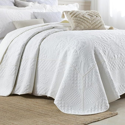 MarCielo 3-Piece 100% Cotton Oversized Bedspread Lightweight Quilt Coverlet Embroidery Farmhouse Bedding (Tf Bright White, Oversized King (118"x106"))